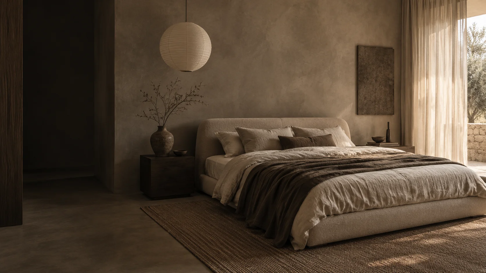 Cozy bedroom with soft warm lighting